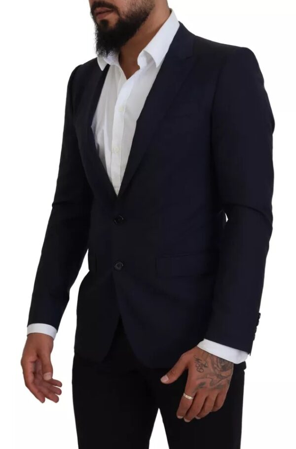 Dolce & Gabbana Blue Wool Slim Fit Formal Coat Men Blazer - Image 2
