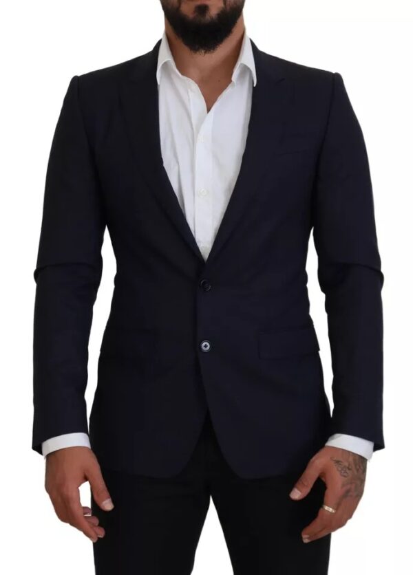 Dolce & Gabbana Blue Wool Slim Fit Formal Coat Men Blazer - Image 4