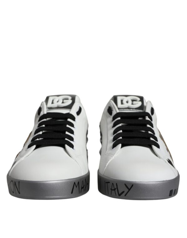 Dolce & Gabbana White Silver Crystal Logo Portofino Sneakers Shoes - Image 2