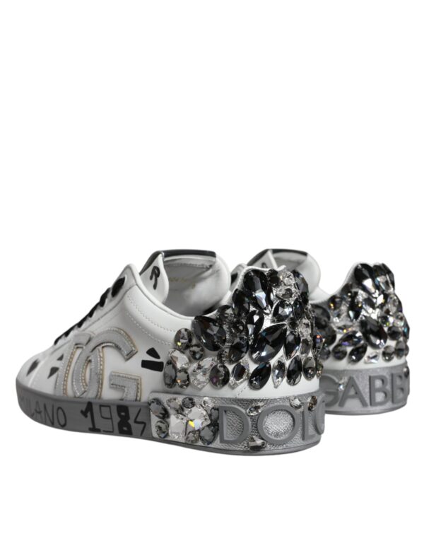 Dolce & Gabbana White Silver Crystal Logo Portofino Sneakers Shoes - Image 4