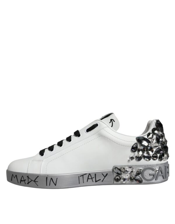 Dolce & Gabbana White Silver Crystal Logo Portofino Sneakers Shoes - Image 5