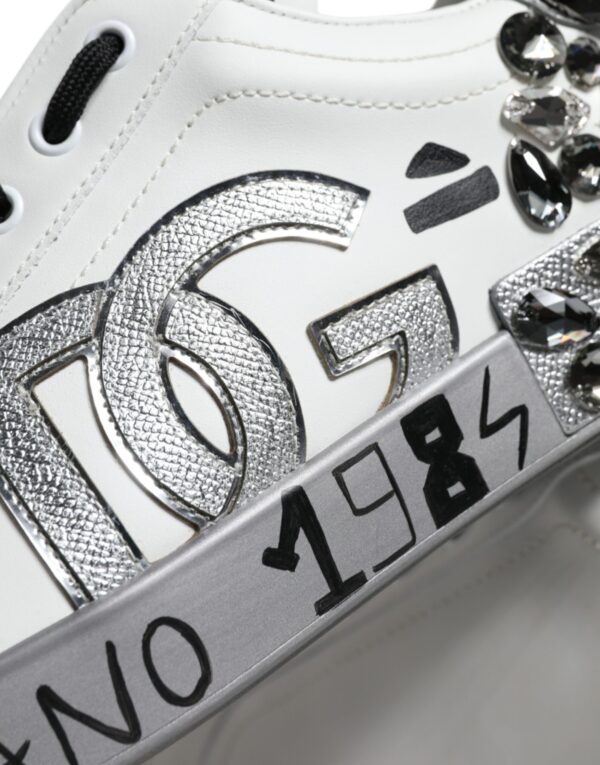 Dolce & Gabbana White Silver Crystal Logo Portofino Sneakers Shoes - Image 6
