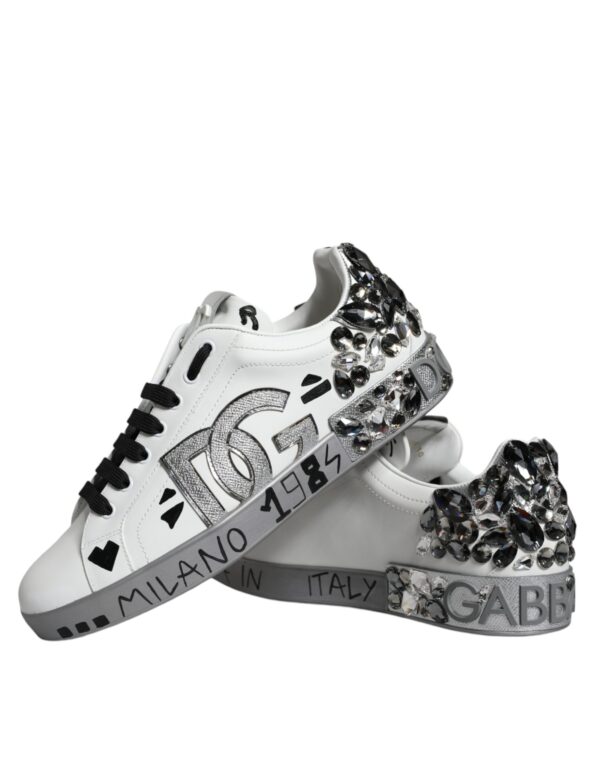 Dolce & Gabbana White Silver Crystal Logo Portofino Sneakers Shoes - Image 7
