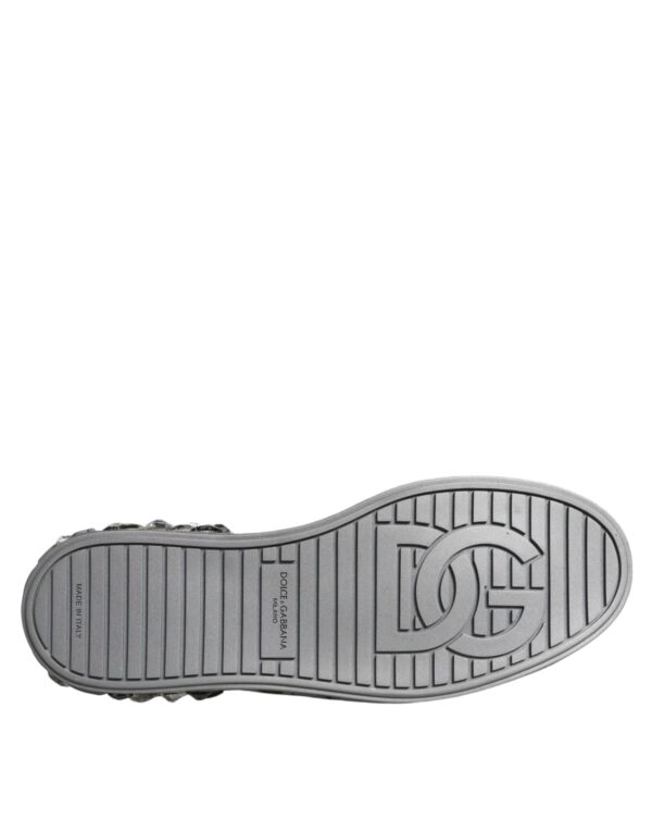 Dolce & Gabbana White Silver Crystal Logo Portofino Sneakers Shoes - Image 8