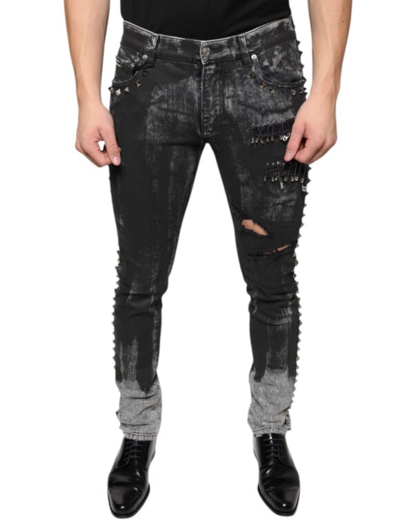 Dolce & Gabbana Black Embellished Cotton Skinny Denim Jeans - Image 2