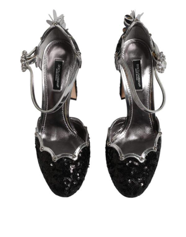Dolce & Gabbana Black Silver Sequin Ankle Strap Sandals Shoes - Image 3