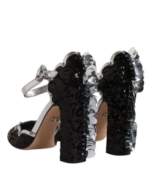 Dolce & Gabbana Black Silver Sequin Ankle Strap Sandals Shoes - Image 5