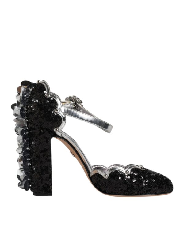 Dolce & Gabbana Black Silver Sequin Ankle Strap Sandals Shoes - Image 7