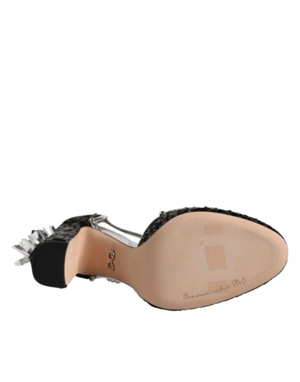 Dolce & Gabbana Black Silver Sequin Ankle Strap Sandals Shoes - Image 8