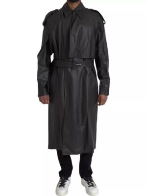 Bottega Veneta Black Leather Men Waterproof Trenchcoat Jacket