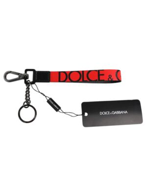 Dolce & Gabbana Red Logo Nylon Silver Brass Men Holder Keychain Keyring