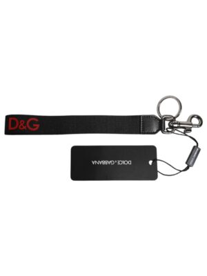 Dolce & Gabbana Black Logo Nylon Silver Brass Men Holder Keychain Keyring