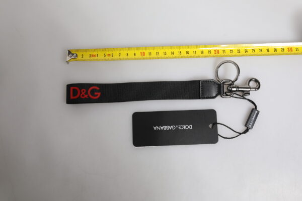 Dolce & Gabbana Black Logo Nylon Silver Brass Men Holder Keychain Keyring - Image 5