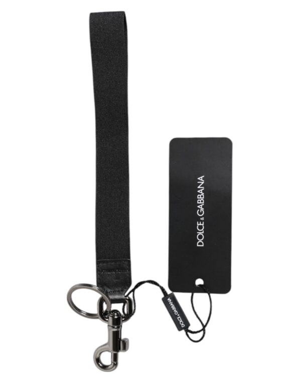 Dolce & Gabbana Black Logo Nylon Silver Brass Men Holder Keychain Keyring - Image 4