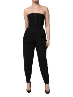 Dolce & Gabbana Black Wool Strapless Romper Jumpsuit Dress