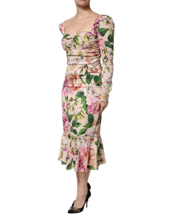 Dolce & Gabbana Pink Floral Silk Fit And Flared Midi Dress - Image 3