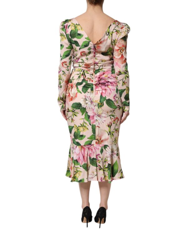 Dolce & Gabbana Pink Floral Silk Fit And Flared Midi Dress - Image 4