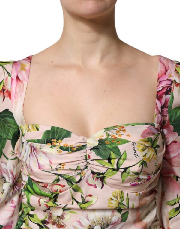 Dolce & Gabbana Pink Floral Silk Fit And Flared Midi Dress - Image 5