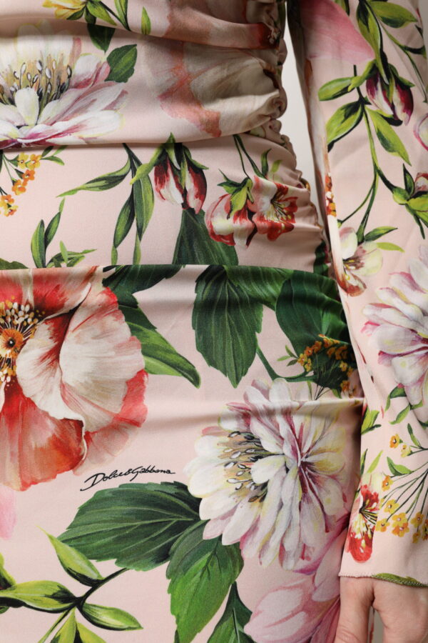 Dolce & Gabbana Pink Floral Silk Fit And Flared Midi Dress - Image 6