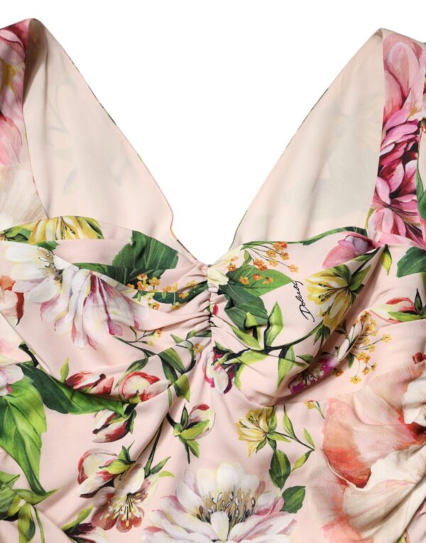 Dolce & Gabbana Pink Floral Silk Fit And Flared Midi Dress - Image 7