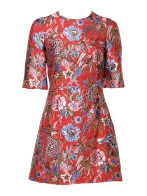 Dolce & Gabbana Red Floral Jacquard A-line Mini Dress
