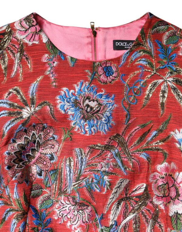 Dolce & Gabbana Red Floral Jacquard A-line Mini Dress - Image 4