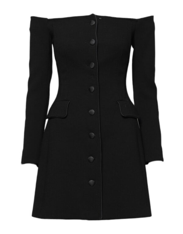 Dolce & Gabbana Black Wool Off Shoulder A-line Mini Dress - Image 2