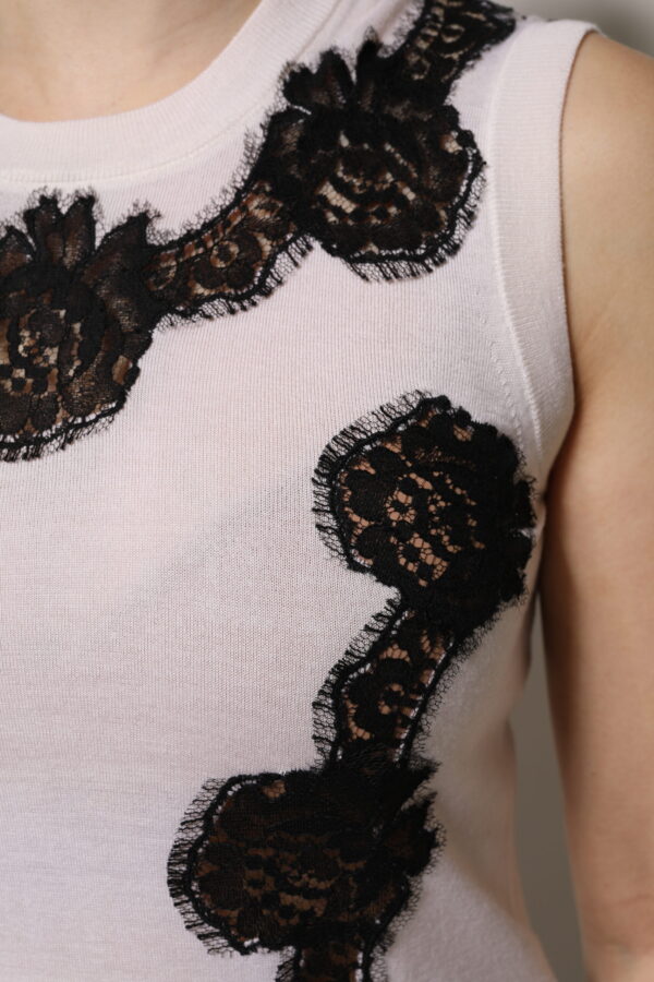 Dolce & Gabbana White Cashmere Floral Lace Detailing Tank Top - Image 6