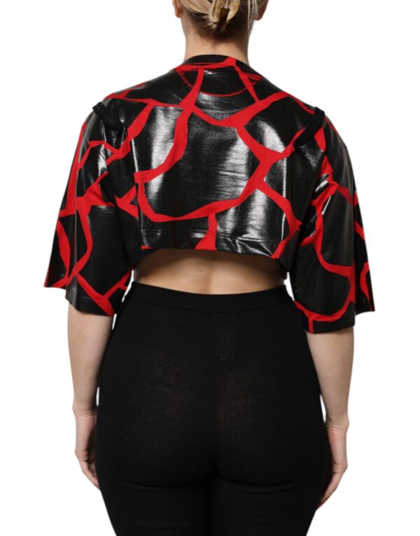 Dolce & Gabbana Red Black Cotton Bustier Detailing Cropped Top - Image 4