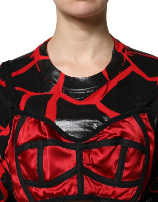 Dolce & Gabbana Red Black Cotton Bustier Detailing Cropped Top - Image 5