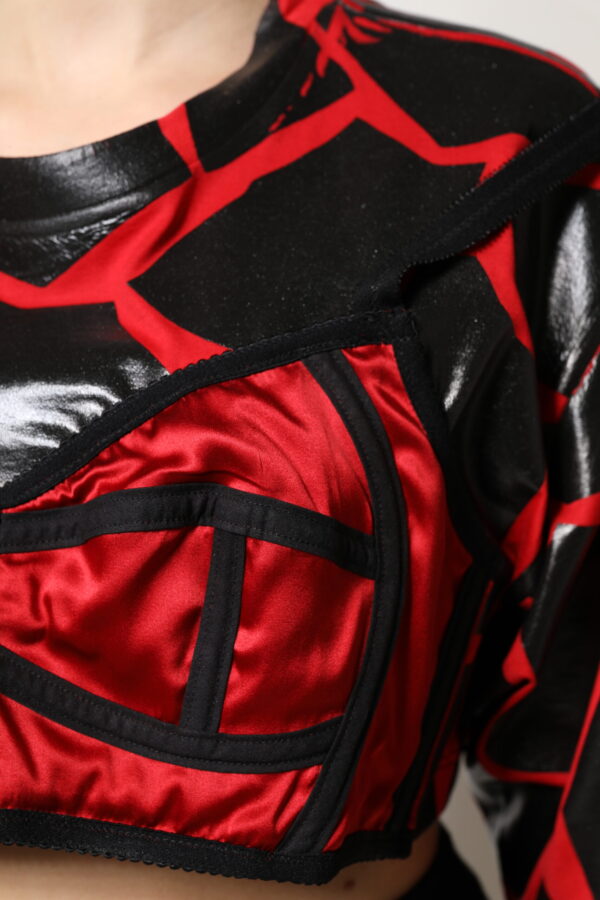 Dolce & Gabbana Red Black Cotton Bustier Detailing Cropped Top - Image 6