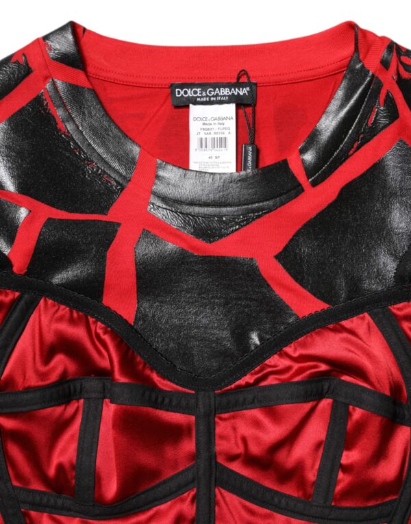 Dolce & Gabbana Red Black Cotton Bustier Detailing Cropped Top - Image 7