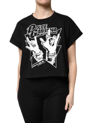 Dolce & Gabbana Black Cotton Printed Short Sleeves T-shirt