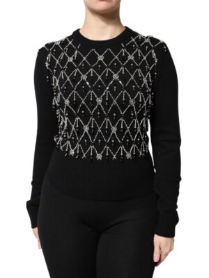 Dolce & Gabbana Black Cashmere Embellished Long Sleeves Top