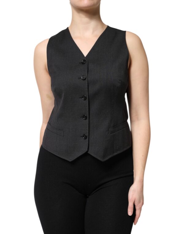 Dolce & Gabbana Black Striped Button Down Sleeveless Vest Top - Image 2