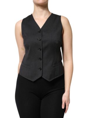 Dolce & Gabbana Black Striped Button Down Sleeveless Vest Top
