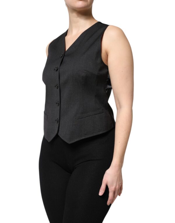 Dolce & Gabbana Black Striped Button Down Sleeveless Vest Top - Image 3