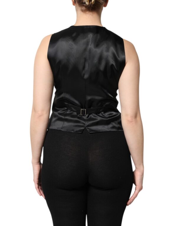 Dolce & Gabbana Black Striped Button Down Sleeveless Vest Top - Image 4