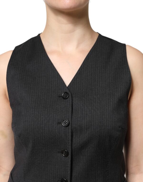 Dolce & Gabbana Black Striped Button Down Sleeveless Vest Top - Image 5