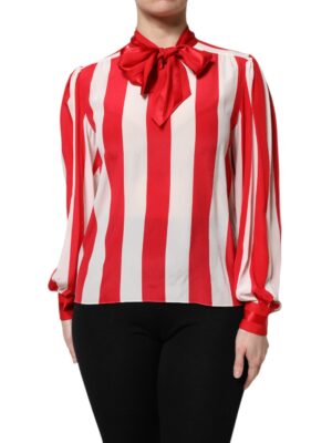Dolce & Gabbana Red White Stripes Ascot Collar Blouse Top