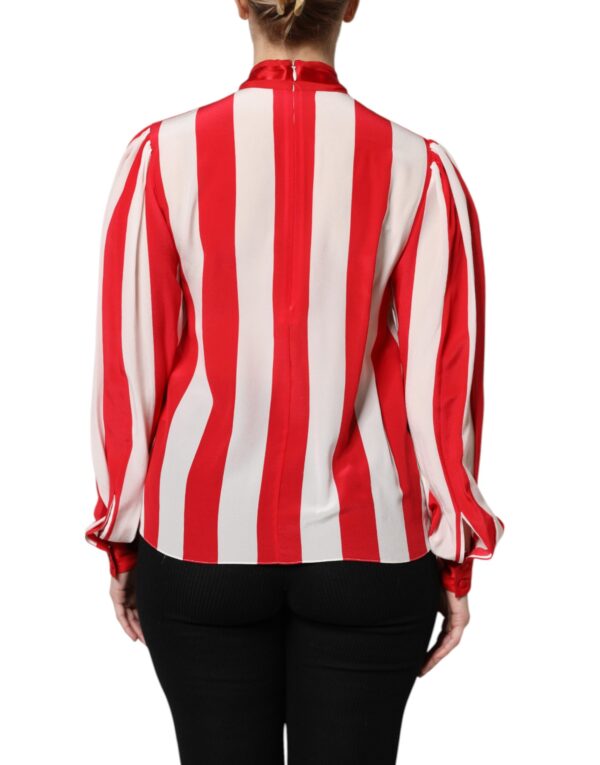 Dolce & Gabbana Red White Stripes Ascot Collar Blouse Top - Image 4
