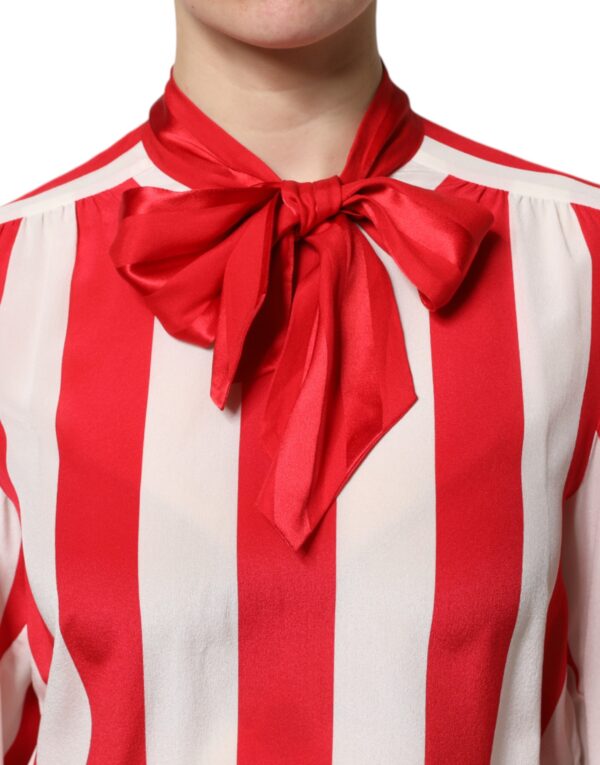 Dolce & Gabbana Red White Stripes Ascot Collar Blouse Top - Image 5