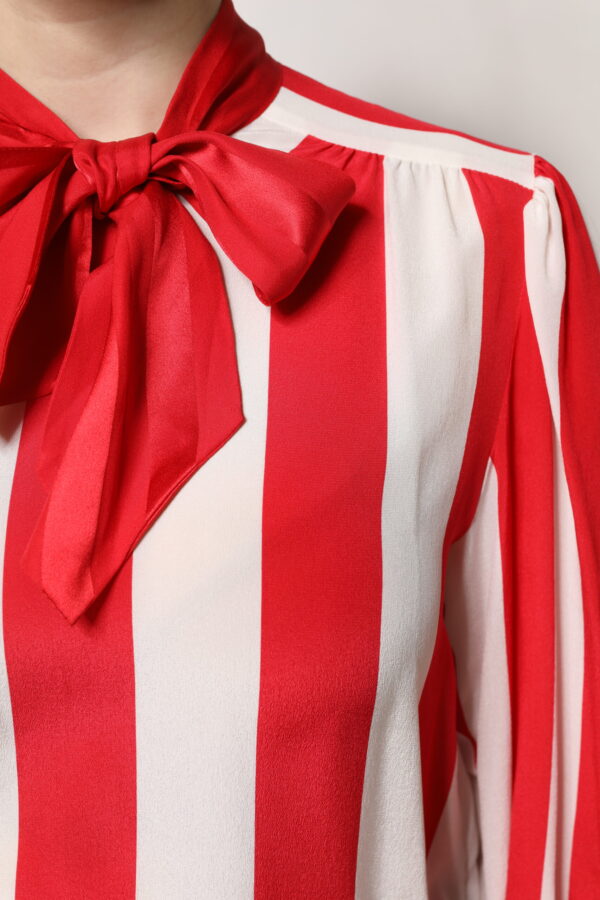 Dolce & Gabbana Red White Stripes Ascot Collar Blouse Top - Image 6