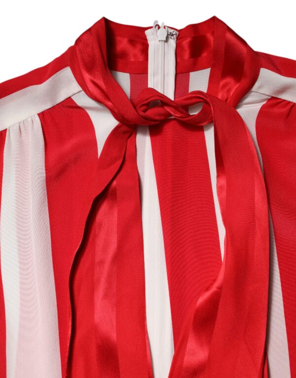Dolce & Gabbana Red White Stripes Ascot Collar Blouse Top - Image 7