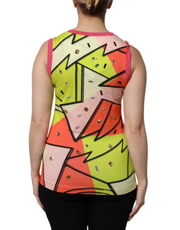 Dolce & Gabbana Multicolor Printed Crystal Embellishment Top - Image 4