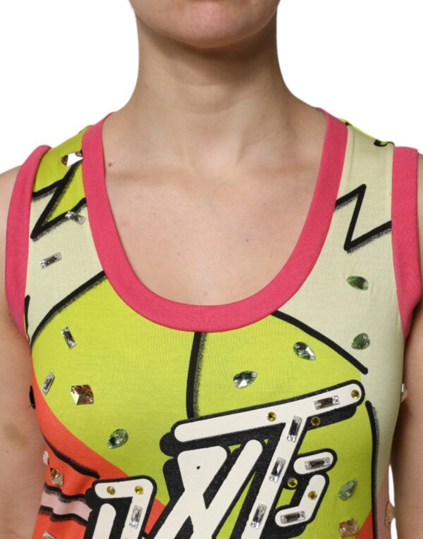 Dolce & Gabbana Multicolor Printed Crystal Embellishment Top - Image 5