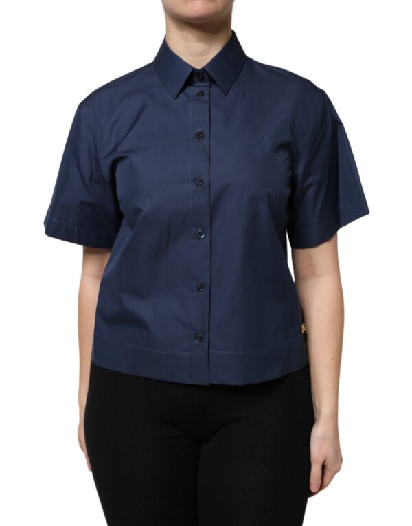 Dolce & Gabbana Blue Cotton Short Sleeves Button Down Top - Image 2