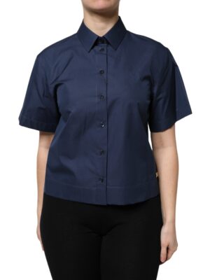 Dolce & Gabbana Blue Cotton Short Sleeves Button Down Top