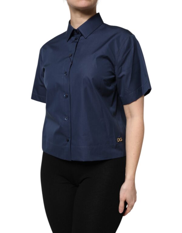 Dolce & Gabbana Blue Cotton Short Sleeves Button Down Top - Image 3