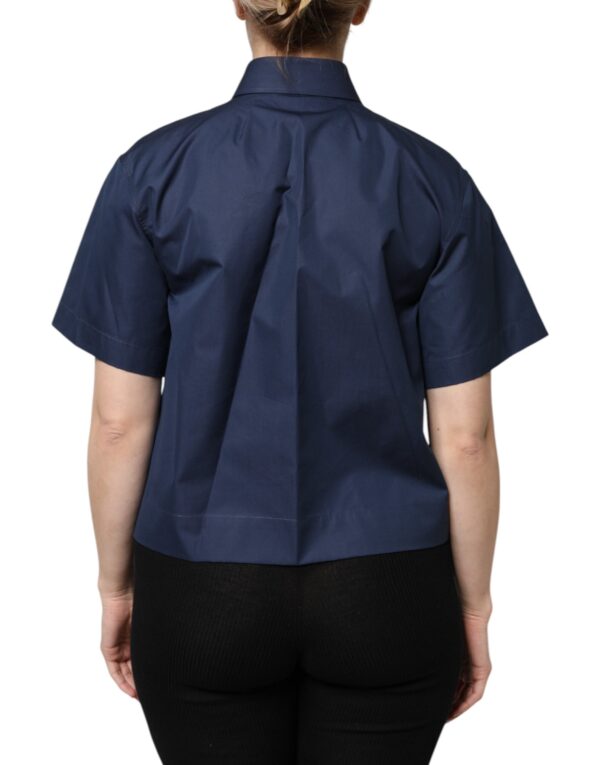 Dolce & Gabbana Blue Cotton Short Sleeves Button Down Top - Image 4